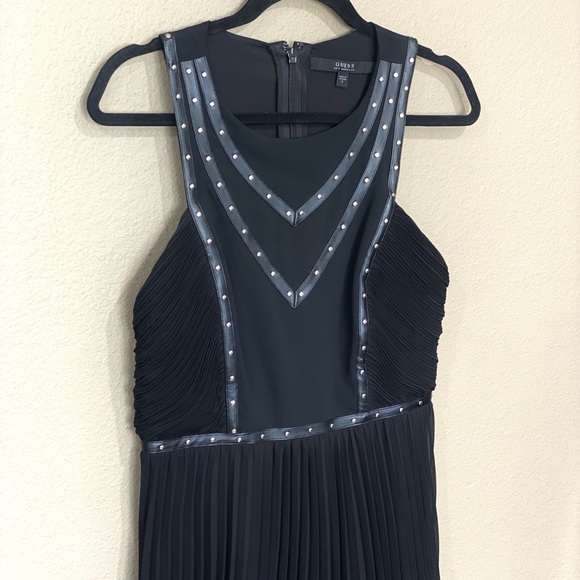 GUESS los angeles womens black dress pleated chiffon studded trim sleeveless 6 - Picture 5 of 15